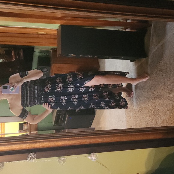 YaYa & Co. Dress, large(fits more like a medium), blue with floral and strips - Picture 1 of 6